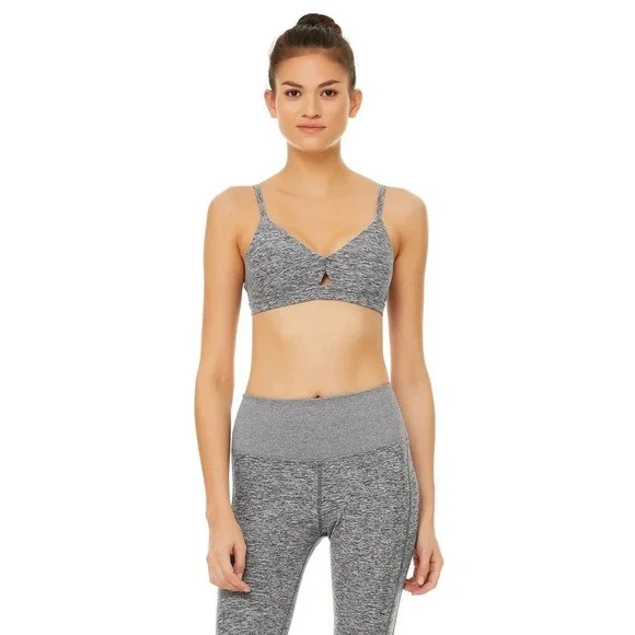 Alo Yoga Alosoft Lounge Sports Bra Heather Grey Sz L V-Neck Bralette Gym - Picture 6 of 15